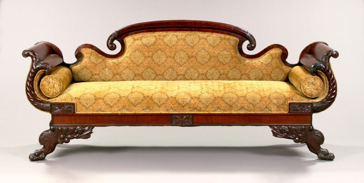 Appraisal: American Late Classical Acanthus-Carved Mahogany Settee second quarter th century