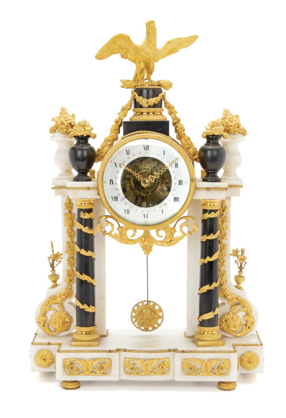 Appraisal: A French Empire gilt bronze-mounted portico clock Late th early