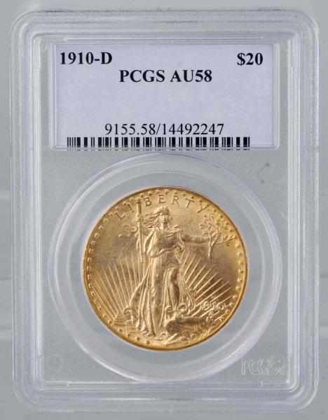 Appraisal: -D St Gaudens Double Eagle Gold Coin Description PCGS AU-