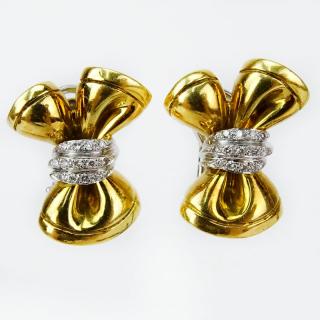 Appraisal: Lady's Vintage Italian Karat Yellow Gold Bow Earrings accented with