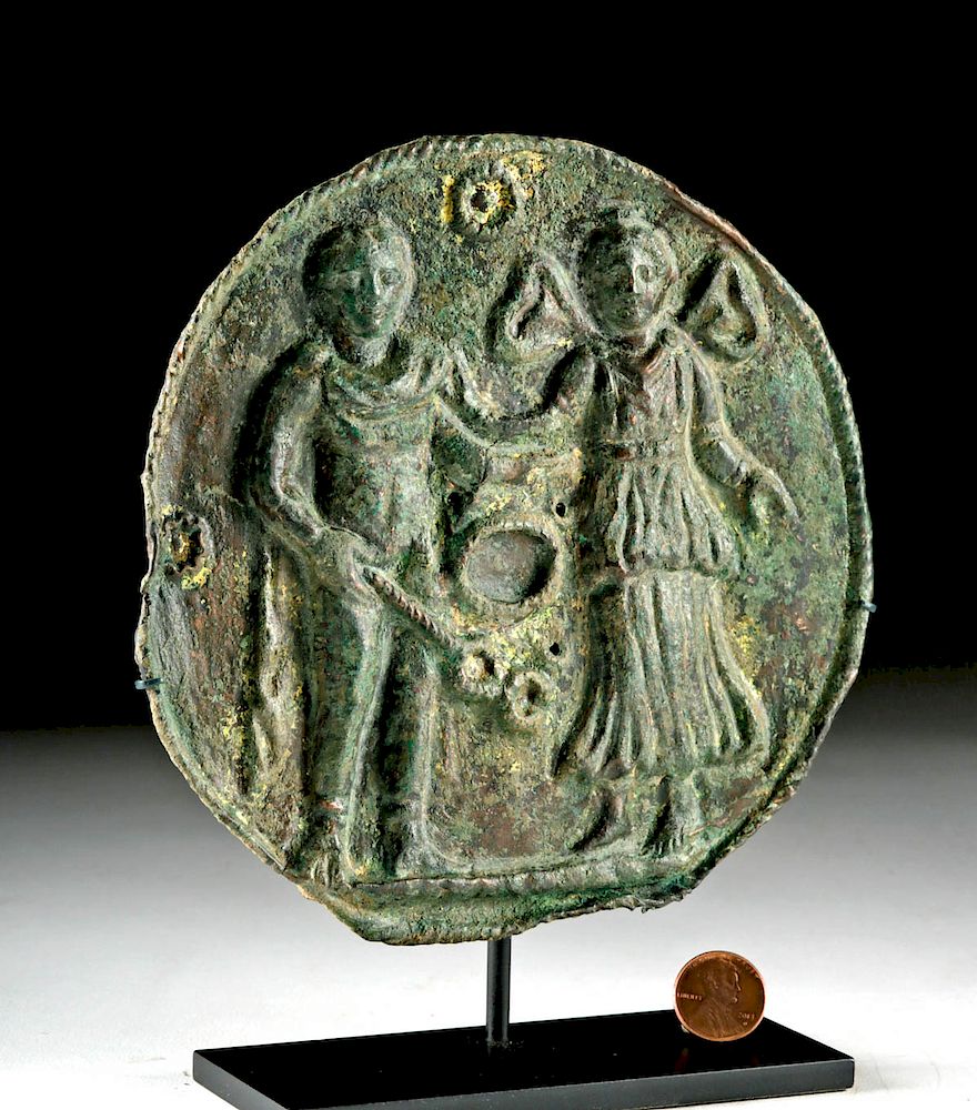 Appraisal: Roman Gilt Copper Disc Attachment - Mercury and Maia Roman