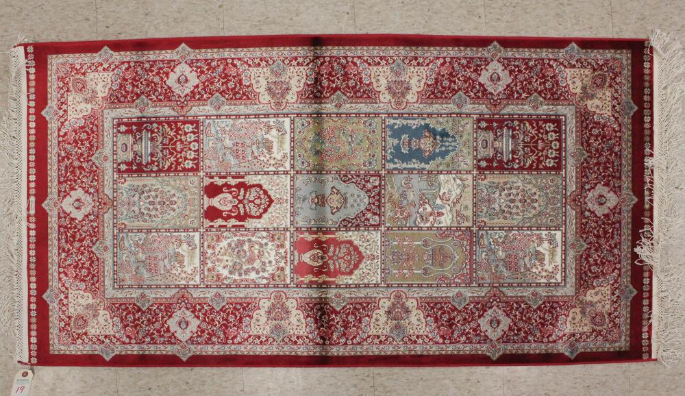 Appraisal: HAND KNOTTED TURKISH 'BAMBOO SILK' AREA RUG floral panel design