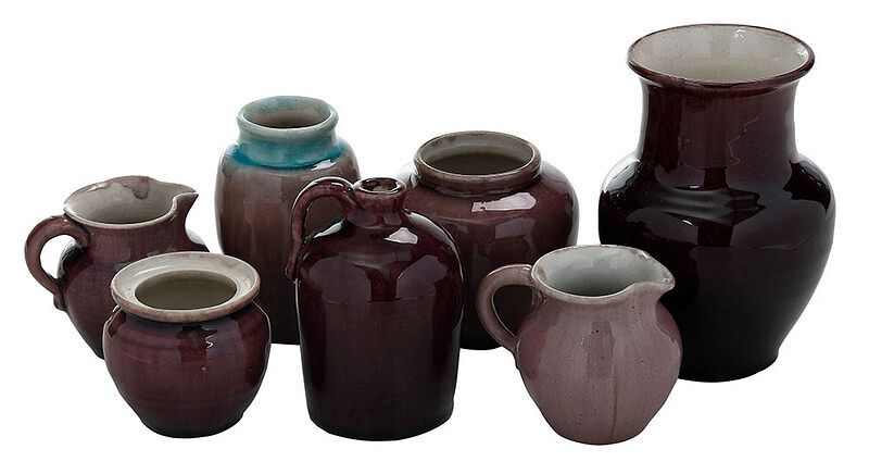 Appraisal: Seven Pieces Aubergine Pisgah Forest Pottery Arden North Carolina -