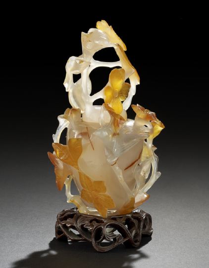 Appraisal: Elaborate Chinese Carved Agate Covered Vase th century the gray