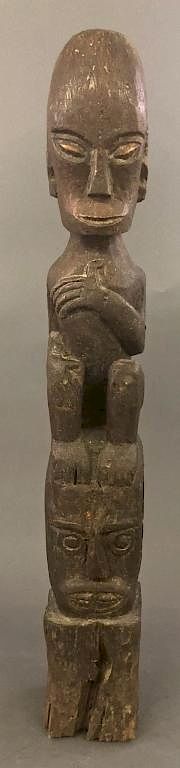 Appraisal: Primitive Figure of a Man Seated atop a Head Primitive