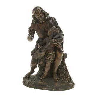 Appraisal: Antique Continental bronze of man child and lute Antique Continental