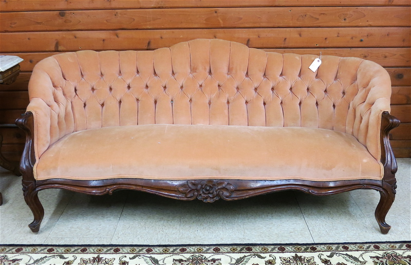 Appraisal: VICTORIAN UPHOLSTERED WALNUT SOFA Rococo Revival design American last quarter