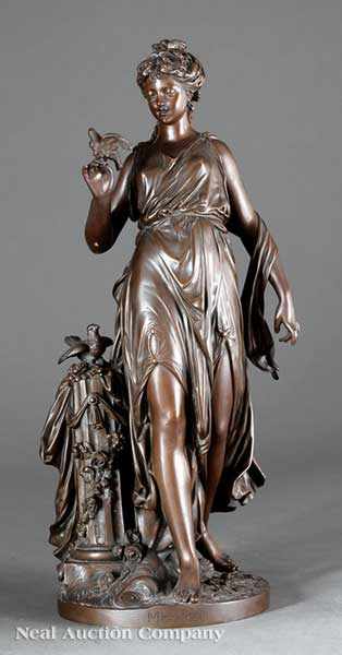 Appraisal: A Large Bronze Figure of a Classical Maiden beside a