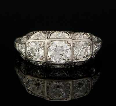 Appraisal: A Ladies' Platinum Filigree and Diamond Ring Platinum filigree mounting