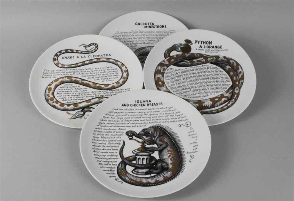 Appraisal: SET OF FOUR FORNASETTI SILK-SCREEN AND TRANSFER-PRINTED CERAMIC PLATES Piero