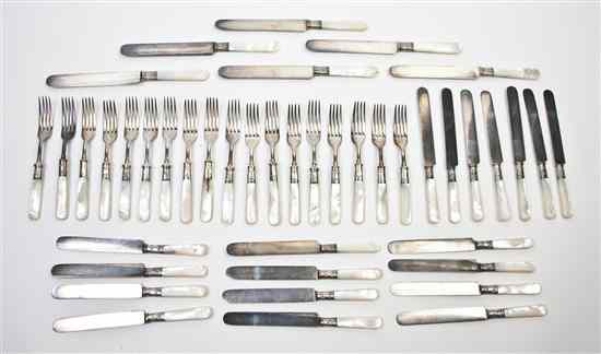 Appraisal: A Partial English Silverplate and Mother-of-Pearl Flatware Set comprising forks