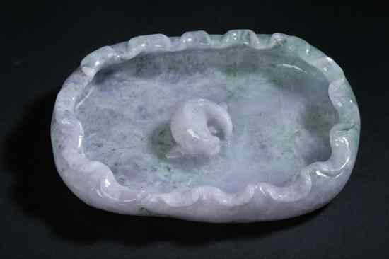 Appraisal: CHINESE MOTTLED LAVENDER AND CELADON JADEITE BRUSH WASHER - in