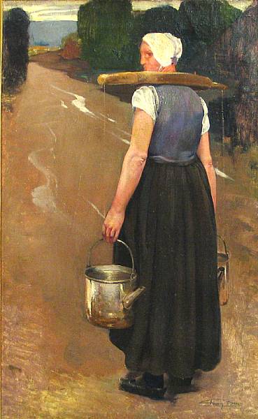 Appraisal: Firmin Baes Belgian - A Breton woman carrying water signed