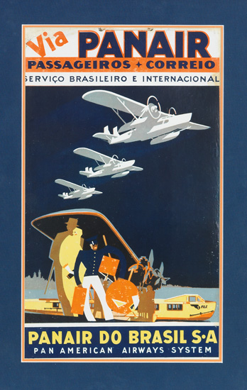 Appraisal: AVIATION Pan-American Airways Via Panair Passageiros - Correio Color lithograph