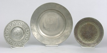 Appraisal: Three Pewter Metal Plates of Various Sizes Dutch and Persian