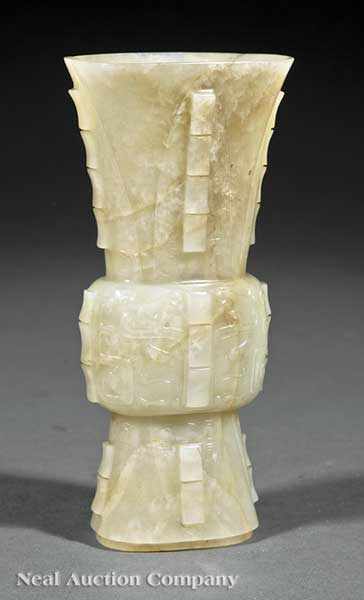 Appraisal: A Chinese Grayish White Jade Gu Form Vase th c