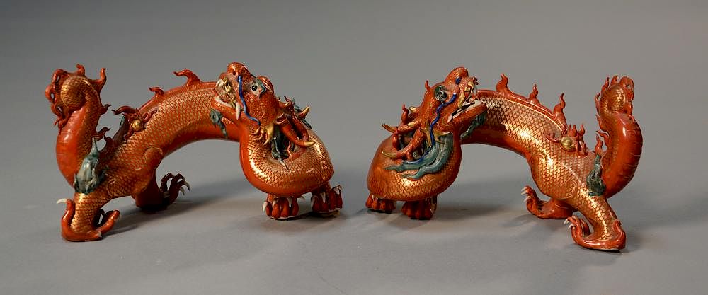 Appraisal: Pair of Japanese th C Kutani dragons Pair of Japanese