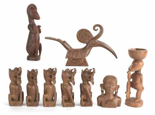 Appraisal: Group of eight South Pacific wood carvings tallest - h