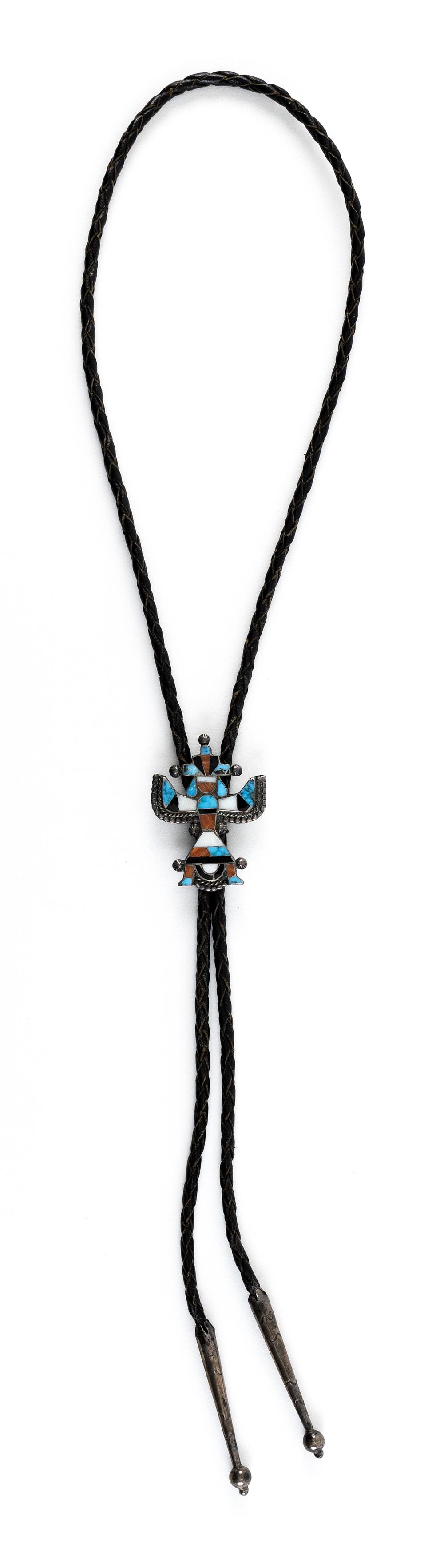 Appraisal: ZUNI KNIFEWING KACHINA BOLO TIE MID- TH CENTURY APPROX TOTAL