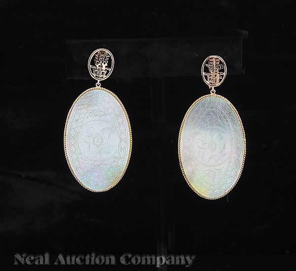 Appraisal: A Pair of Antique Chinese Mother-of-Pearl and kt Yellow Gold