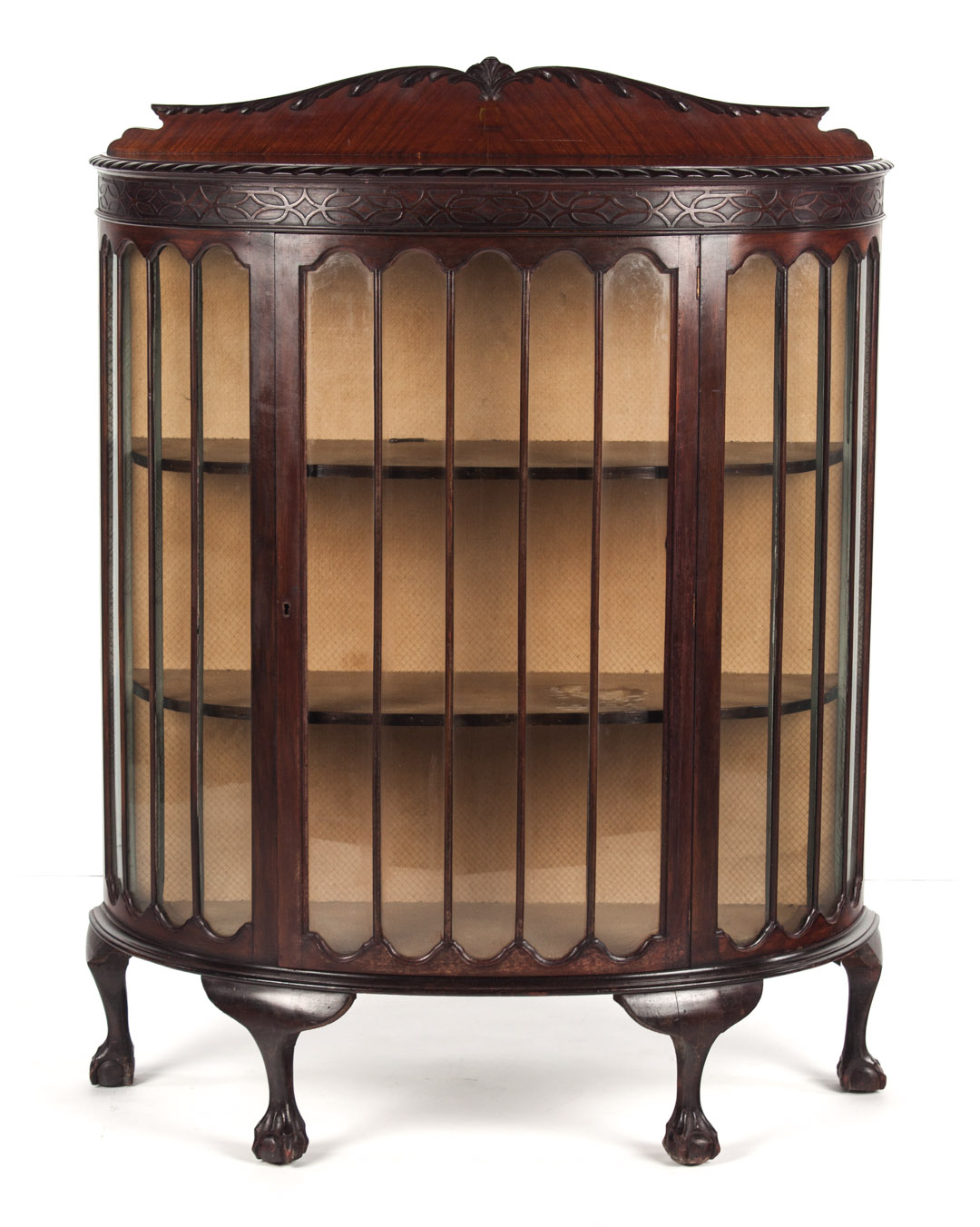 Appraisal: Edwardian Chippendale mahogany demilune cabinet early th century bowed glass