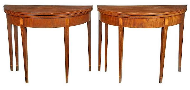 Appraisal: Pair Rhode Island Federal Inlaid Games Tables - each mahogany