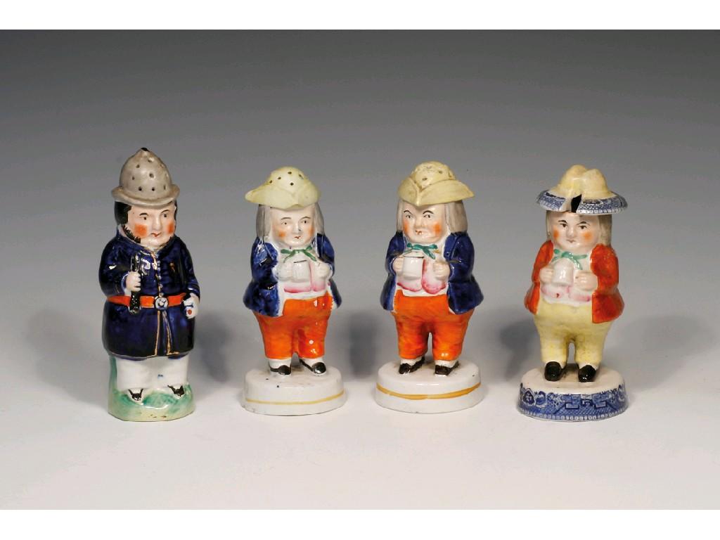 Appraisal: A PAIR OF STAFFORDSHIRE POTTERY PEPPERETTES modelled as corpulent gentlemen