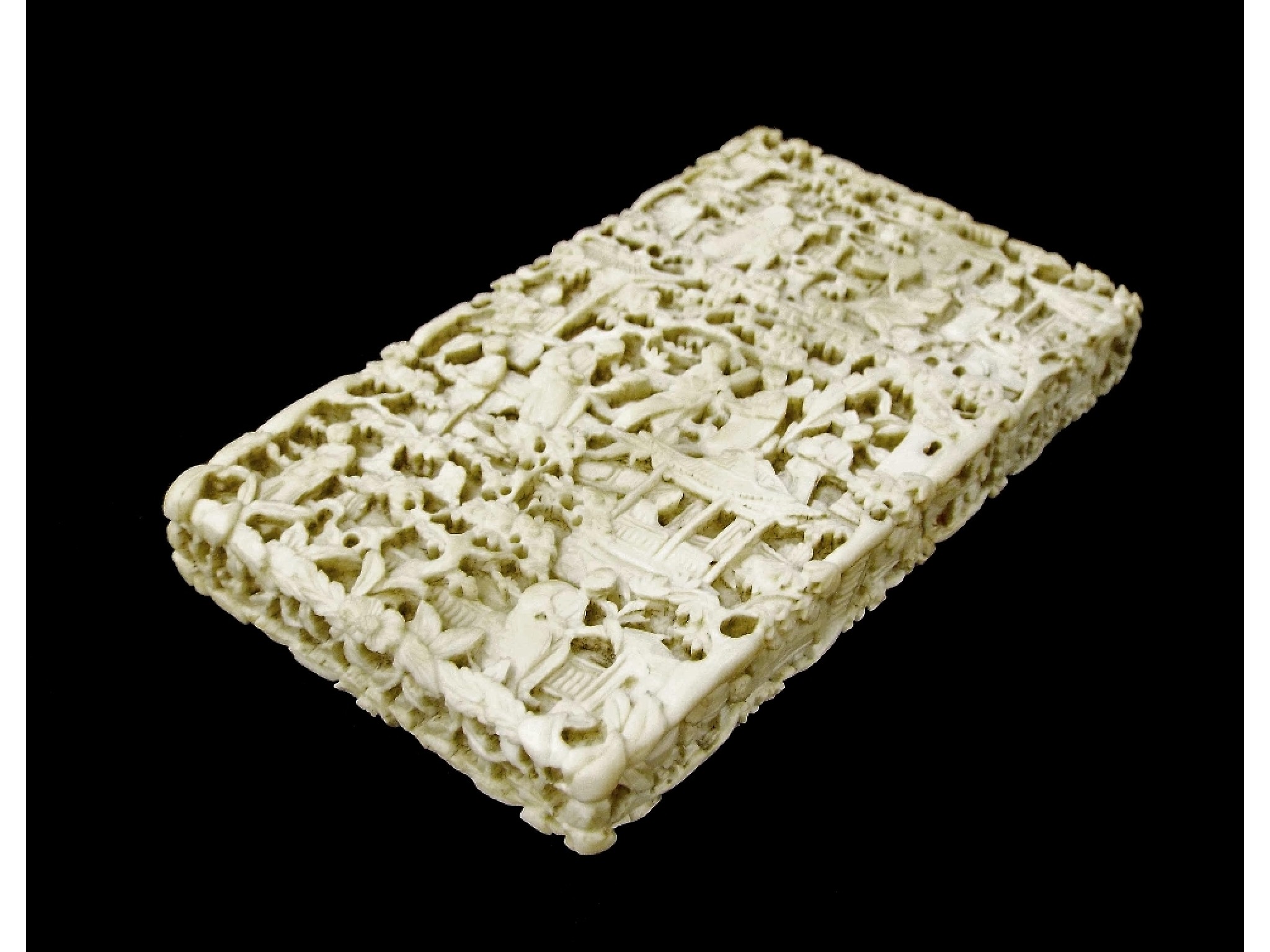 Appraisal: Chinese Canton carved ivory card case decorated in relief with