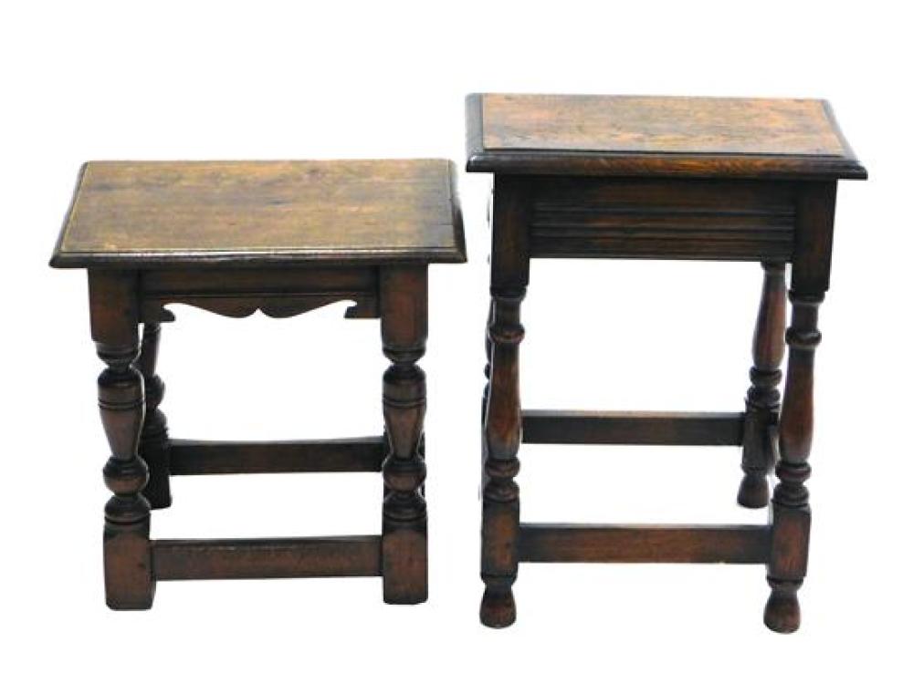 Appraisal: Two Jacobean style joint stools both with early elements and