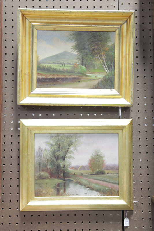 Appraisal: TWO FRAMED LANDSCAPE PAINTINGS Oil on artist's board depicting an