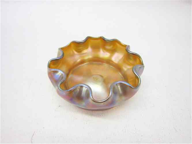 Appraisal: LOUIS COMFORT TIFFANY ART GLASS SALT BOWL c gold iridescent