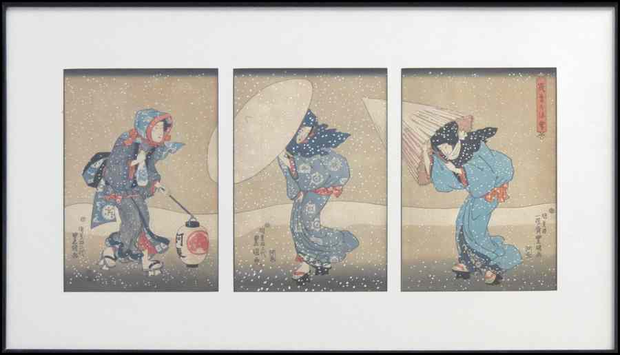 Appraisal: JAPANESE WOODBLOCK PRINT TRIPTYCH Frame '' x '' Condition No