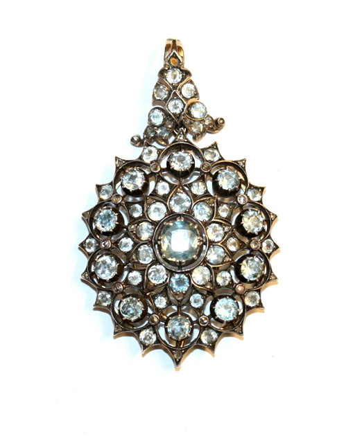 Appraisal: A LATE VICTORIAN AQUAMARINE AND WHITE SAPPHIRE OVAL PENDANT BROOCH