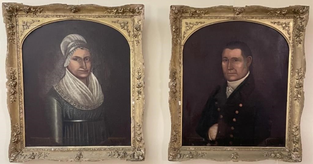 Appraisal: PAIR OF OIL PAINTINGS ON CANVAS PORTRAITS depicting a man