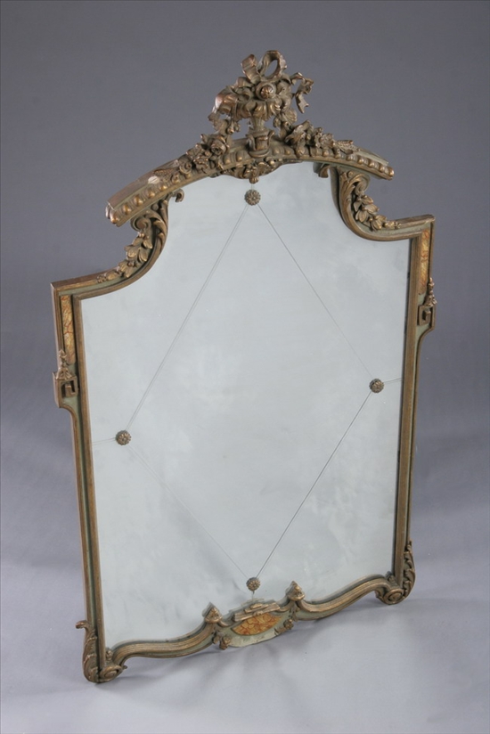 Appraisal: FRENCH-STYLE CARVED GILTWOOD AND PAINTED WALL MIRROR th century Bouquet-filled