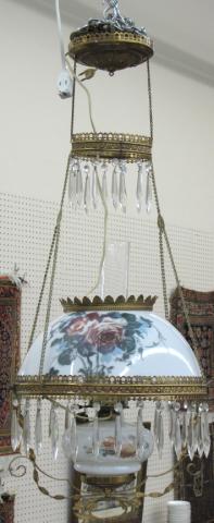 Appraisal: Antique Victorian hanging lamp with white glass shade and tank