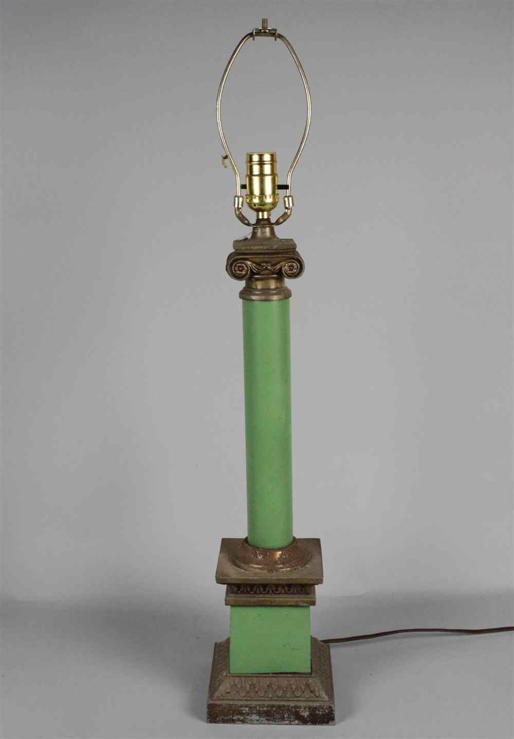 Appraisal: NEO-CLASSIC STYLE GREEN PAINTED AND GILT METAL LAMP in the