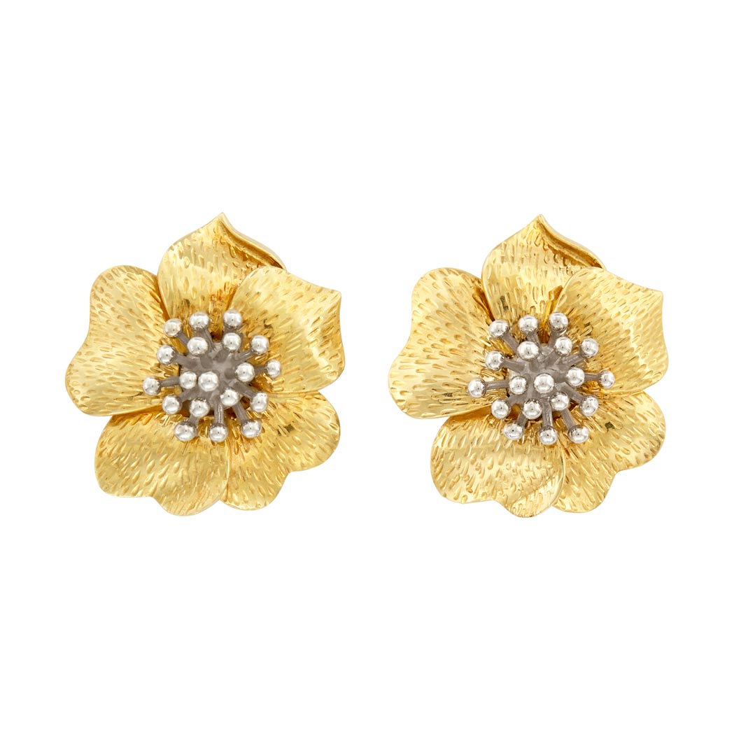 Appraisal: Pair of Two-Color Gold Flower Earclips Cellino kt yellow white