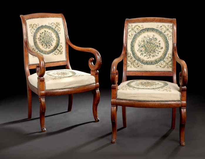 Appraisal: Pair of Restauration Mahogany Fauteuils second quarter th century each