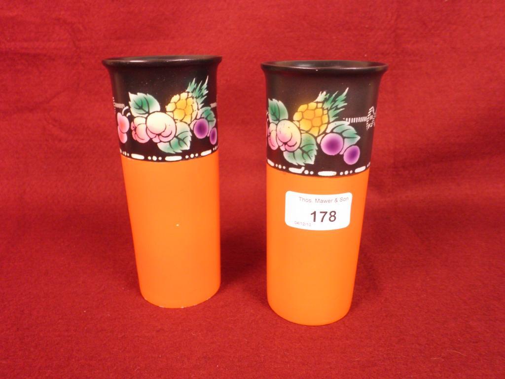 Appraisal: A pair of Shelley cylindrical vases each with stencilled decoration