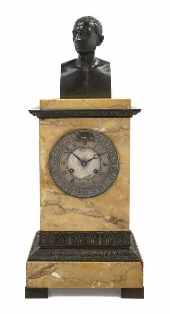 Appraisal: A Sienna Marble and Bronze Mounted Mantel Clock surmounted with