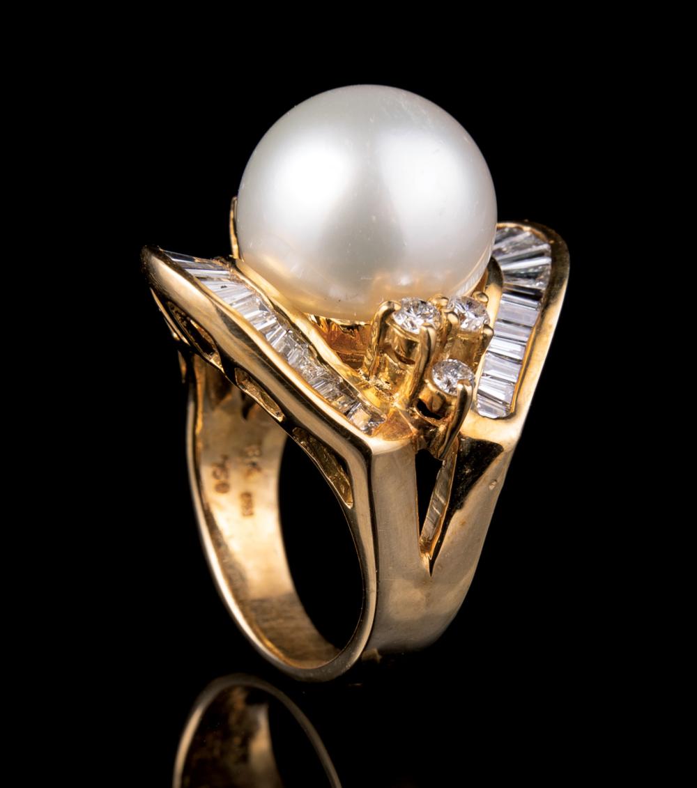 Appraisal: KT YELLOW GOLD DIAMOND AND MM FAUX PEARL kt Yellow