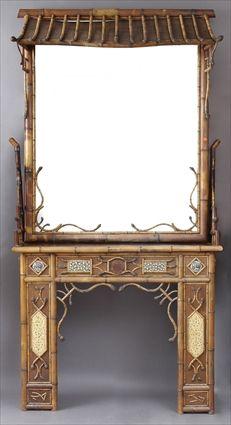 Appraisal: VICTORIAN BAMBOO MANTLEPIECE AND OVERMANTEL MIRROR The mirror with pagoda