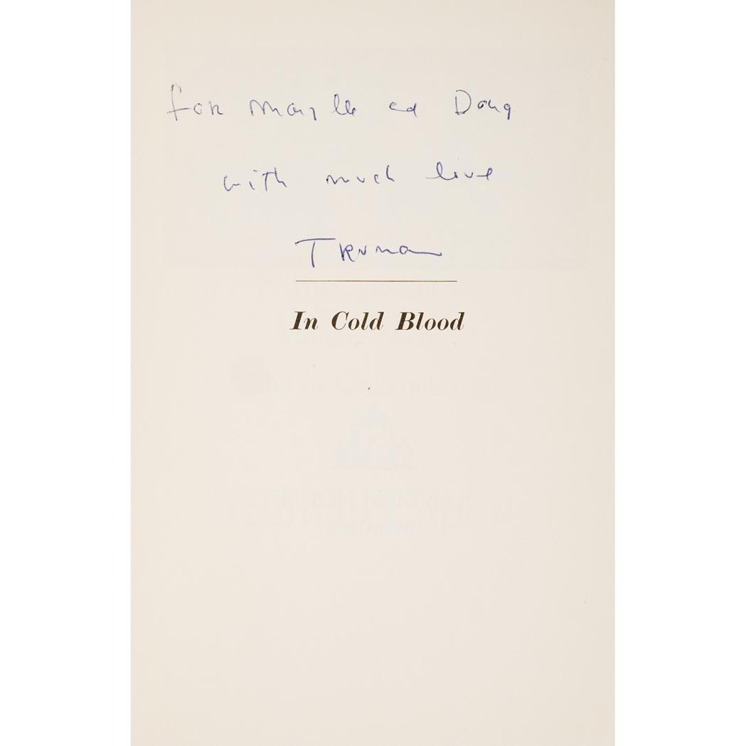 Appraisal: CAPOTE TRUMAN In Cold Blood New York First trade edition