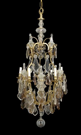 Appraisal: Elegant French Gilt-Brass and Cut Glass Six-Light Chandelier of large