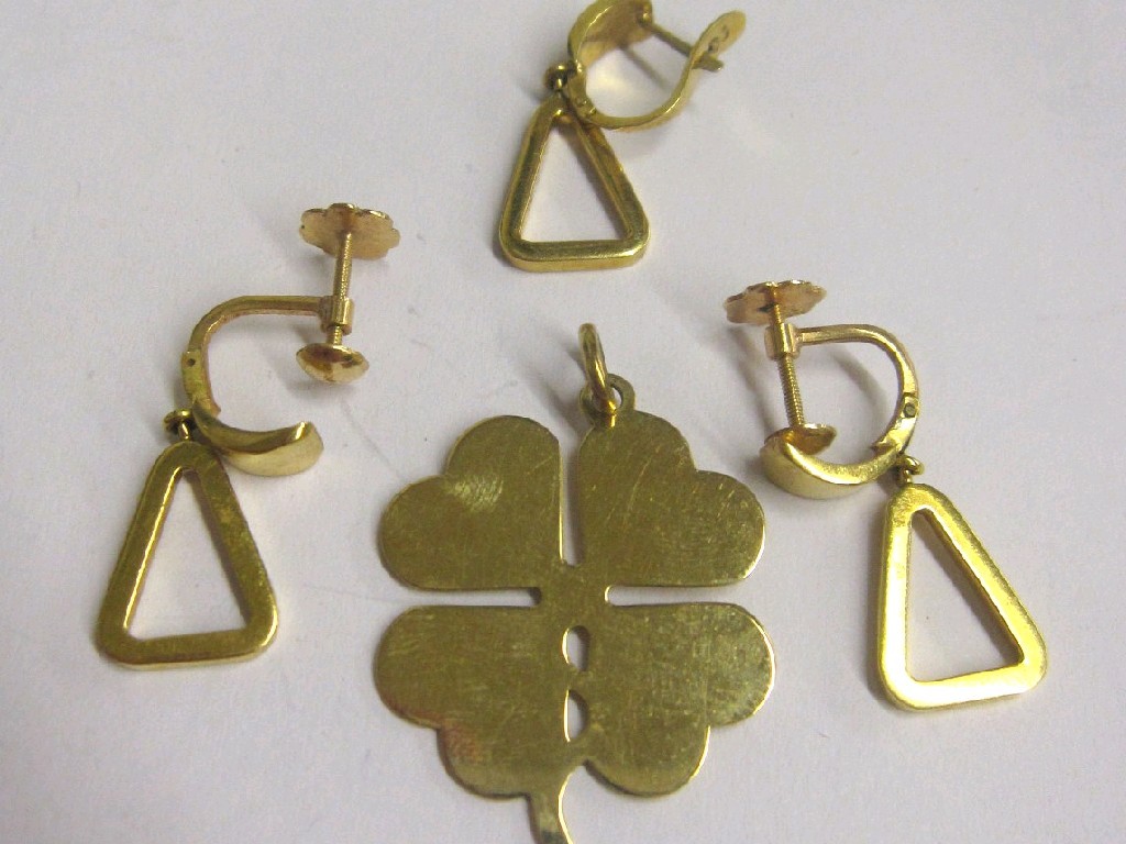 Appraisal: Lot comprising a ct gold shamrock pendant and three yellow