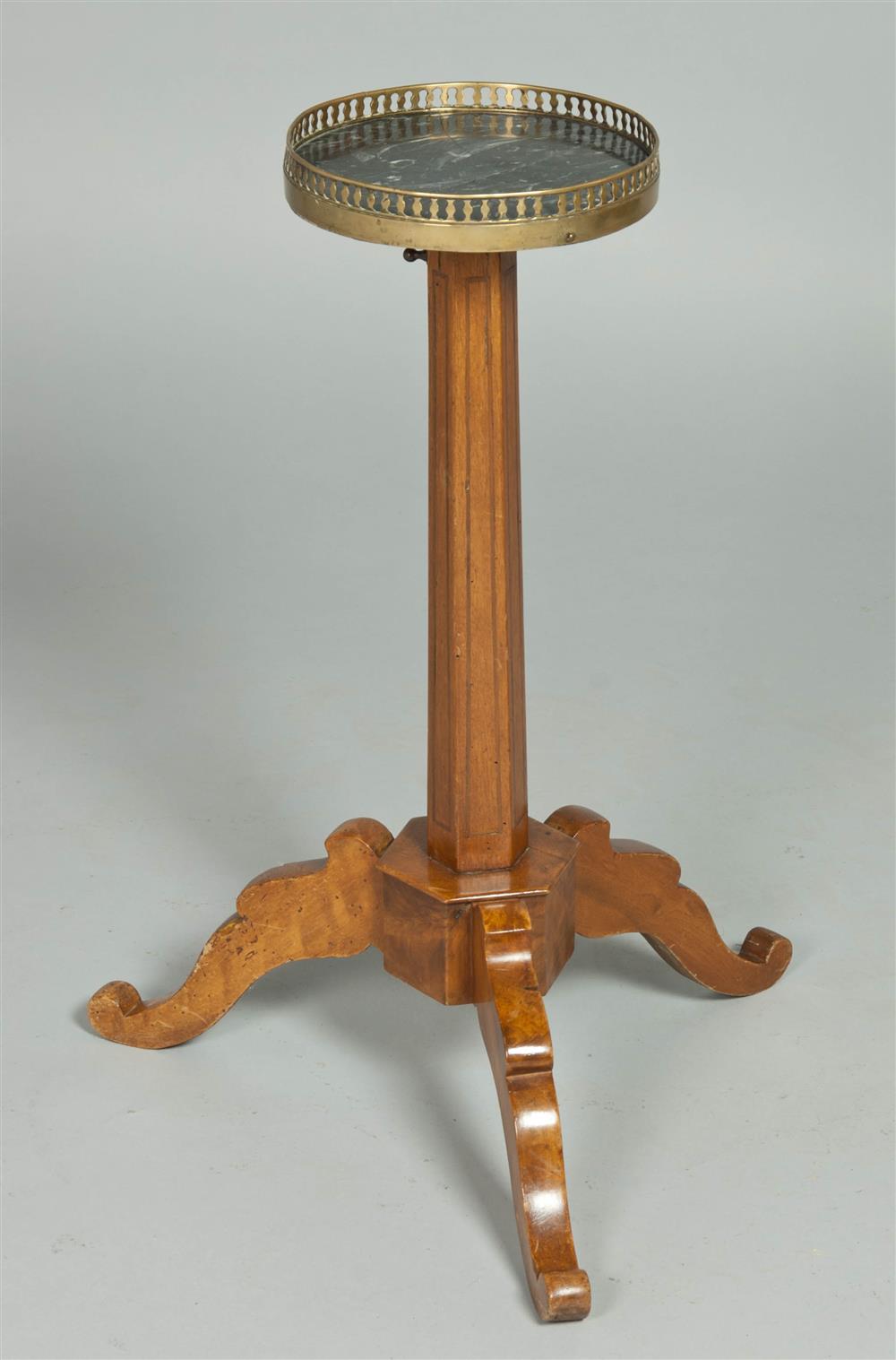 Appraisal: CONTINENTAL ADJUSTABLE BRANDY STAND WITH BRASS GALLERY AND MARBLE TOP