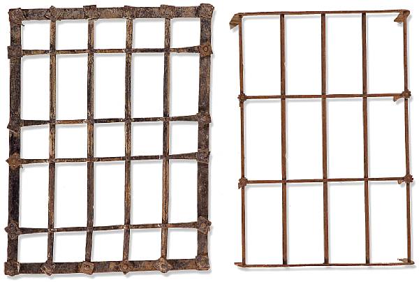 Appraisal: Two Spanish Baroque wrought iron window grilles th th century