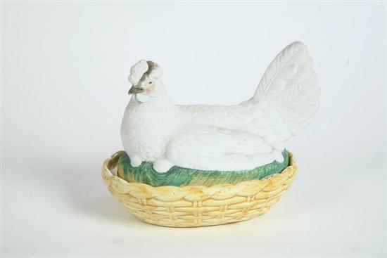 Appraisal: STAFFORDSHIRE HEN ON NEST White hen with eggs lid on