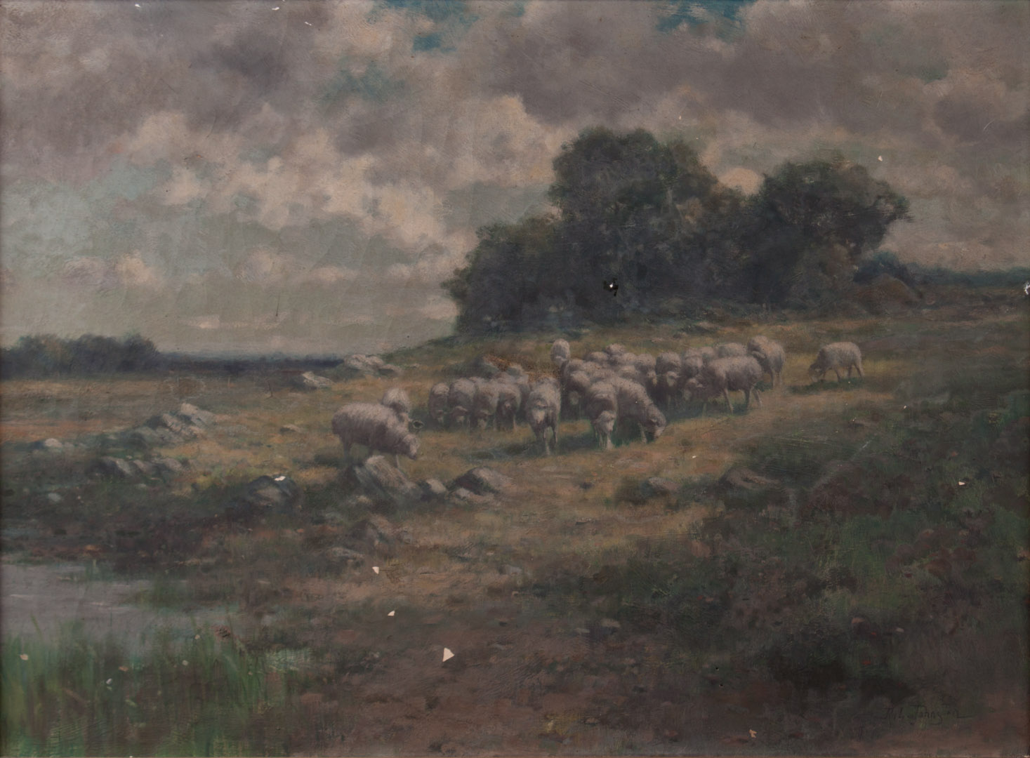 Appraisal: Reuben L Johnston Landscape with Sheep oil Reuben LeGrand Johnston